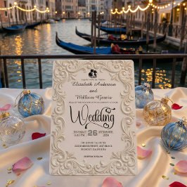 Convite Creme Romântico E Caligrafia Formal Em Carvão