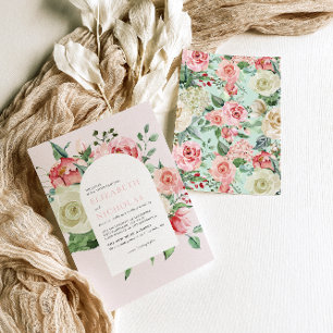 Convite Crème & Rose Florais Românticos de Primavera par