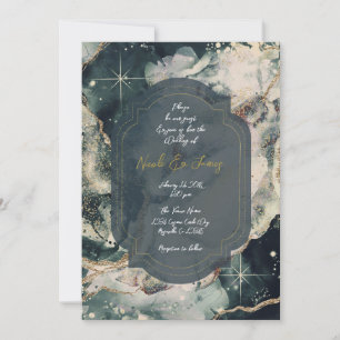 Convite Creme Verde Turquesa Aquarela Dourado Casamento Ce