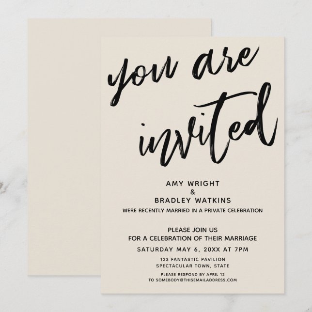 Convite Creme Você Está Convidado Recepção Pós-Casamento (Frente/Verso)