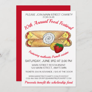 Convite Crêpe Pancake França Festival de Comida Francês Cr