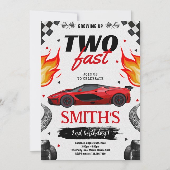 Convite Crescendo Dois Carro Race-Boy Aniversário (Frente)