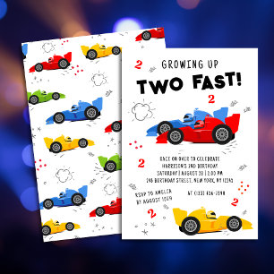Convite Crescendo Dois Rápido 2º Aniversário Carros de Cor