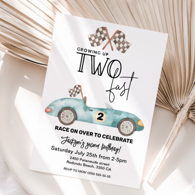 Convite Crescendo Dois rápido Carro de corrida 2º aniversá (Growing up TWO fast boy birthday party)