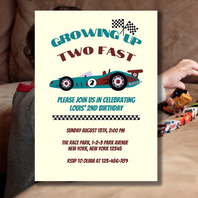 Convite Crescendo Dois Rápidos Carros De Raça Retroativa S (Growing Up Two Fast Birthday Invitation Card. Perfect theme for those celebrating second birthday ! )