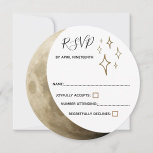 Convite Crescent Moon e Douradas Estrelas RSVP de Casament
