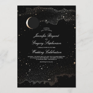 Convite Crescent Moon e Night Stars Moderno Casamento