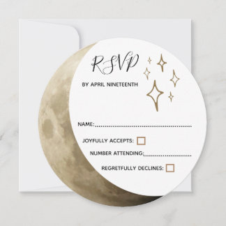 Convite Crescent Moon & Gold Stars Casamento RSVP