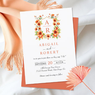 Convite Crescente de flor de laranja e iniciais casamento 