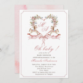 Convite Crescente rosa com aquarela moderna Rockin Horse B