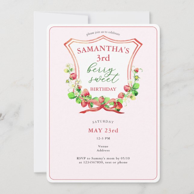 Convite Crest Arco Berry Sweet Watercolor Qualquer Idade A (Frente)