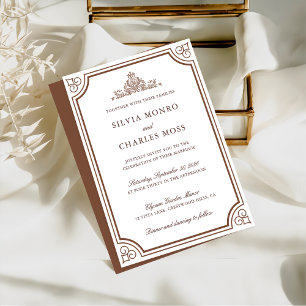 Convite Crest de Casamento Clássico Elegante Brown & Ecru