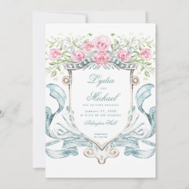 Convite Crest de Casamento Elegante com Rosas | Monograma