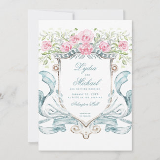 Convite Crest de Casamento Elegante com Rosas | Monograma