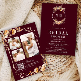 Convite Crest de Flores Selvagem Código QR Chá de panela d