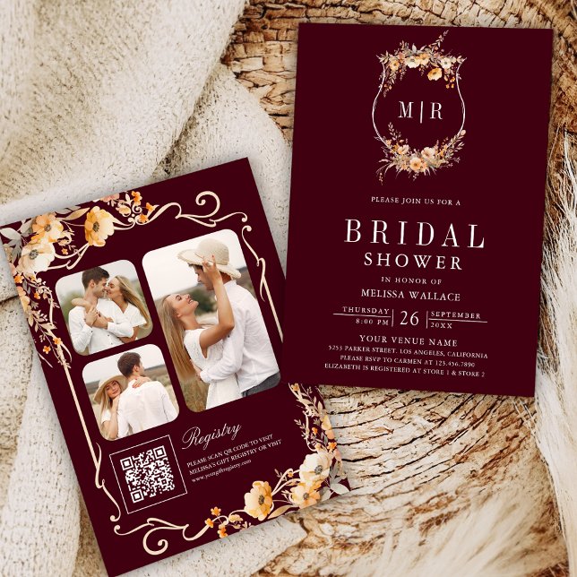 Convite Crest de Flores Selvagem Código QR Chá de panela d (Criador carregado)