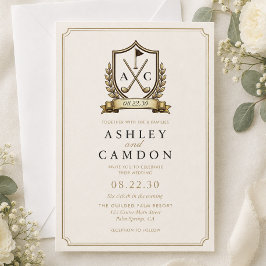 Convite Crest de Golfe Monograma Casamento Ouro
