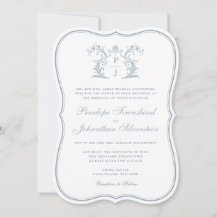 Convite Crest de Monograma Floral Elegante Casamento Regên