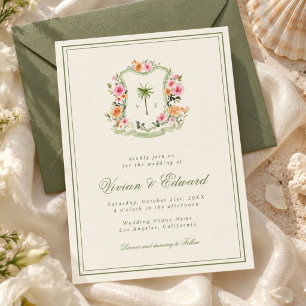 Convite Crest de Palmeira Monograma Casamento Tropical na