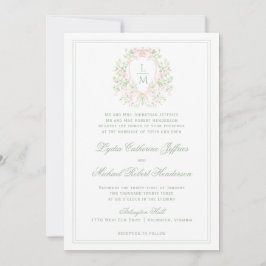 Convite Crest Elegante com Arco rosa esfarelado | Casament