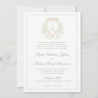 Convite Crest Elegante com Arco rosa esfarelado | Casament