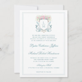 Convite Crest Elegante com Rosas | Casamento Monograma