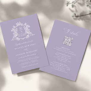 Convite Crest Floral Clássico Lavanda Casamento Tudo em Um