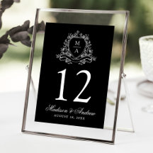 Crest Floral Elegante Número de Mesa de Casamento 