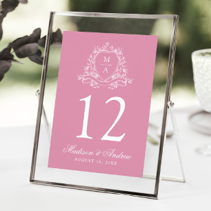 Convite Crest Floral Elegante Número de Mesa de Casamento