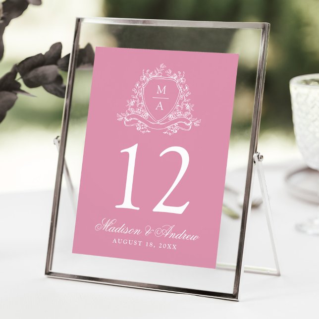Convite Crest Floral Elegante Número de Mesa de Casamento  (Criador carregado)