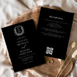 Convite Crest Floral Formal Monograma Casamento Código QR<br><div class="desc">Crie uma impressão de eterno com um convite formal de casamento monograma da crista floral com um código QR personalizado para fácil acesso de convidado aos detalhes do evento. Este convite elegante combina designs florais clássicos com uma crista personalizada, acrescentando um toque sofisticado ao seu tema de casamento. O código...</div>