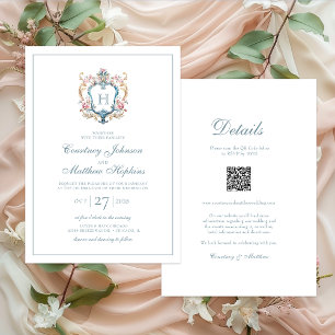 Convite Crest Floral Monograma Vintage para Casamento Comp