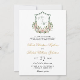 Convite Crest Floral Rosa Casamento
