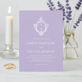 Convite Crest Lavanda Monograma Formal de Casamento Elegan