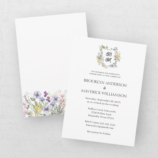 Convite Crest Monograma Floral Formal de Casamento (Criador carregado)