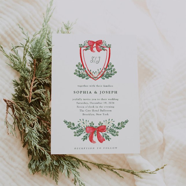 Convite Crest Natal | Casamento Vermelho e Verde Whimsical (Criador carregado)