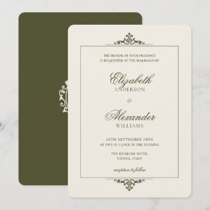 Convite Crest Oval Vintage Casamento Verde Oliva Dinheiro