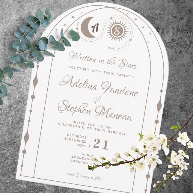 Convite Crest RSVP Crest Crest Crest Moon Celestial & Sun  (Celestial Moon & Sun Monogram Crest RSVP QR Code Invitation)