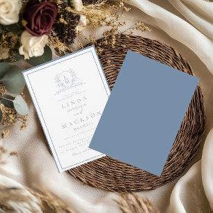 Convite Crestão botânico monograma de casamento azul empoe