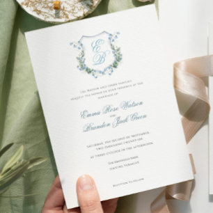 Convite Crestão de Monograma Floral Elegante para Casament