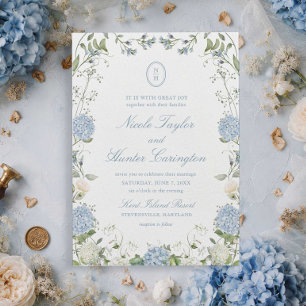 Convite Crestas de Casamento com Monograma de Hortênsia Az