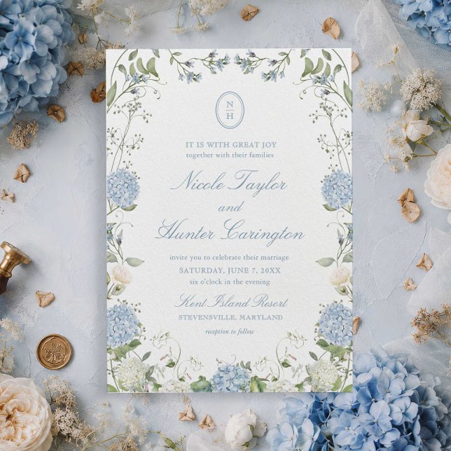 Convite Crestas de Casamento com Monograma de Hortênsia Az (Criador carregado)