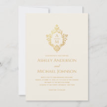 Crestas de Casamento Monograma Marfim Dourado Eleg