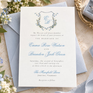 Convite Crestas de Monograma Floral Elegante para Casament