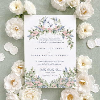 Convite Crestas Florais Monogramáticas para Casamento em V