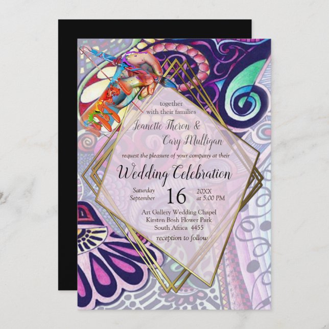 Convite Criação de Portas de Artista Azul Cheerful (Frente/Verso)