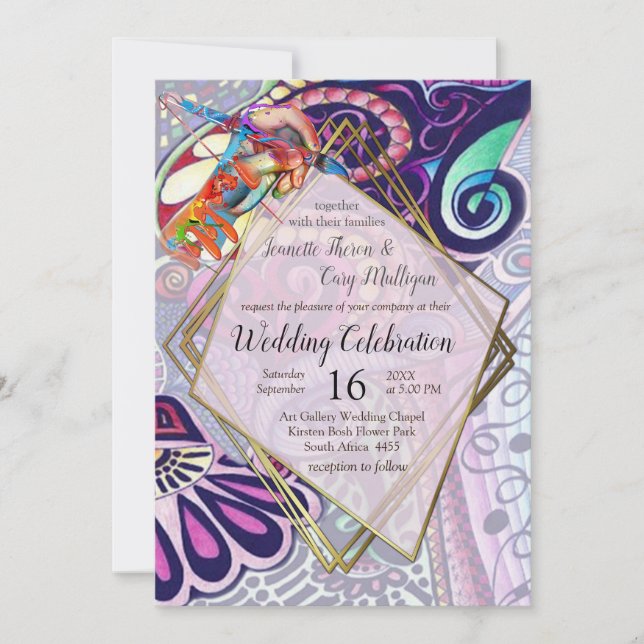 Convite Criação de Portas de Artista Azul Cheerful (Frente)