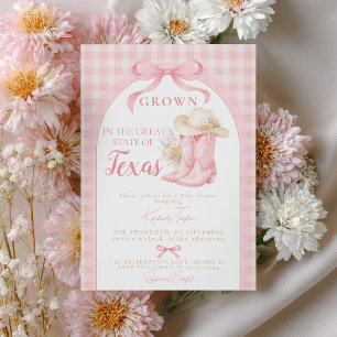 Convite Criado em Botas de Cowgirl do Texas com Laço Rosa 
