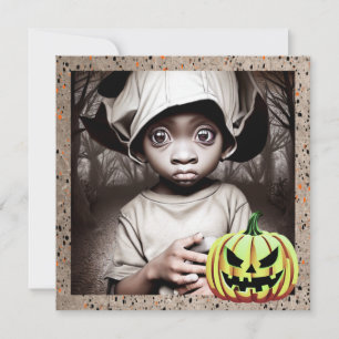 Convite Criança Afro-Americana com Olhos Grandes no Hallow