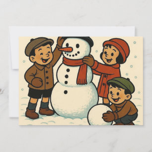 Convite Criança antiga construindo boneco de neve